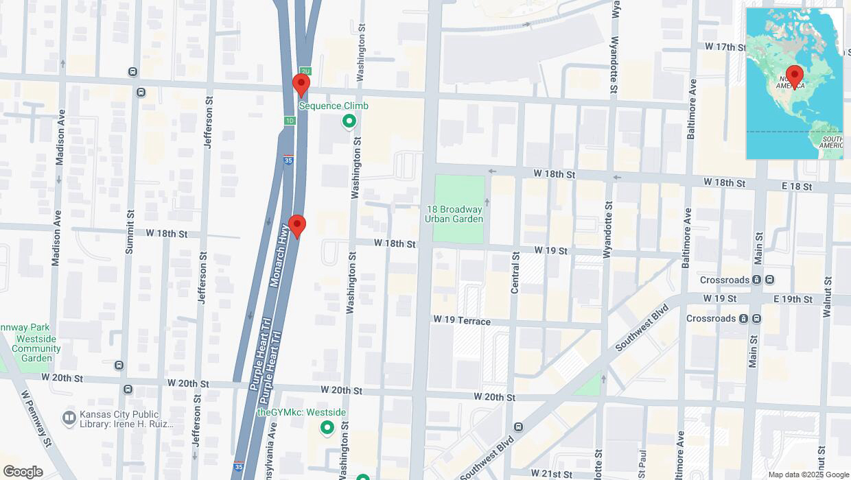 A detailed map that shows the affected road due to 'Broken down vehicle on northbound I-35 in Kansas City' on February 26th at 4:26 p.m.
