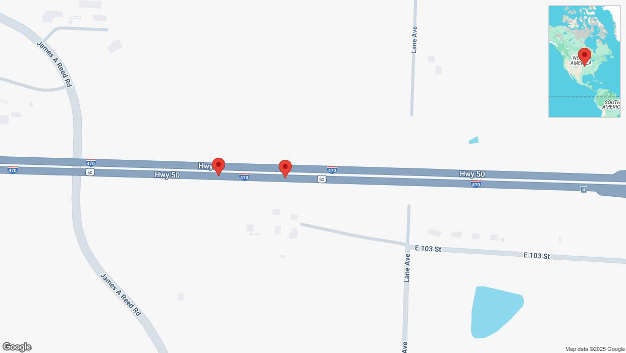 A detailed map that shows the affected road due to 'Broken down vehicle on eastbound I-470 in Kansas City' on February 26th at 3:24 p.m.
