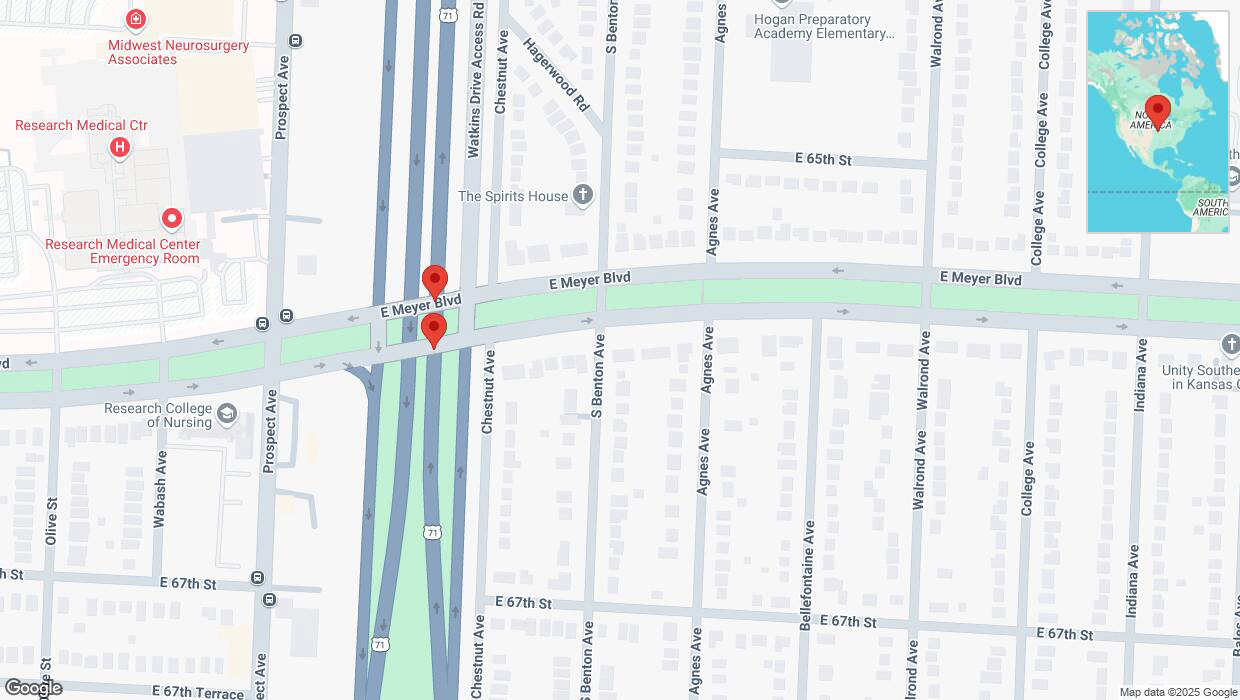 A detailed map that shows the affected road due to 'Reports of a crash on northbound the Bruce R Watkins Expressway/US-71' on February 26th at 4:21 p.m.