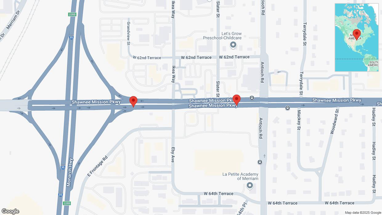 A detailed map that shows the affected road due to 'Right lane closed in Overland Park' on February 26th at 7:24 p.m.