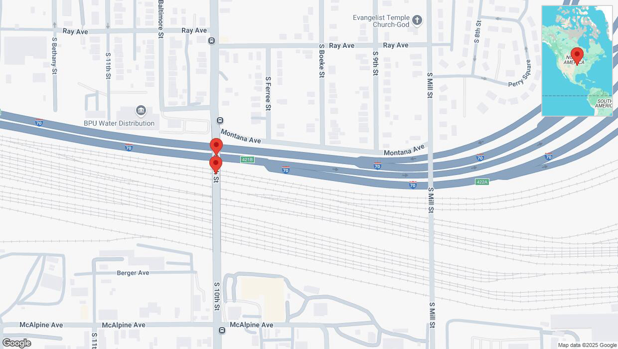 A detailed map that shows the affected road due to 'Broken down vehicle on South Ferree Street in Kansas City' on February 26th at 8:03 p.m.