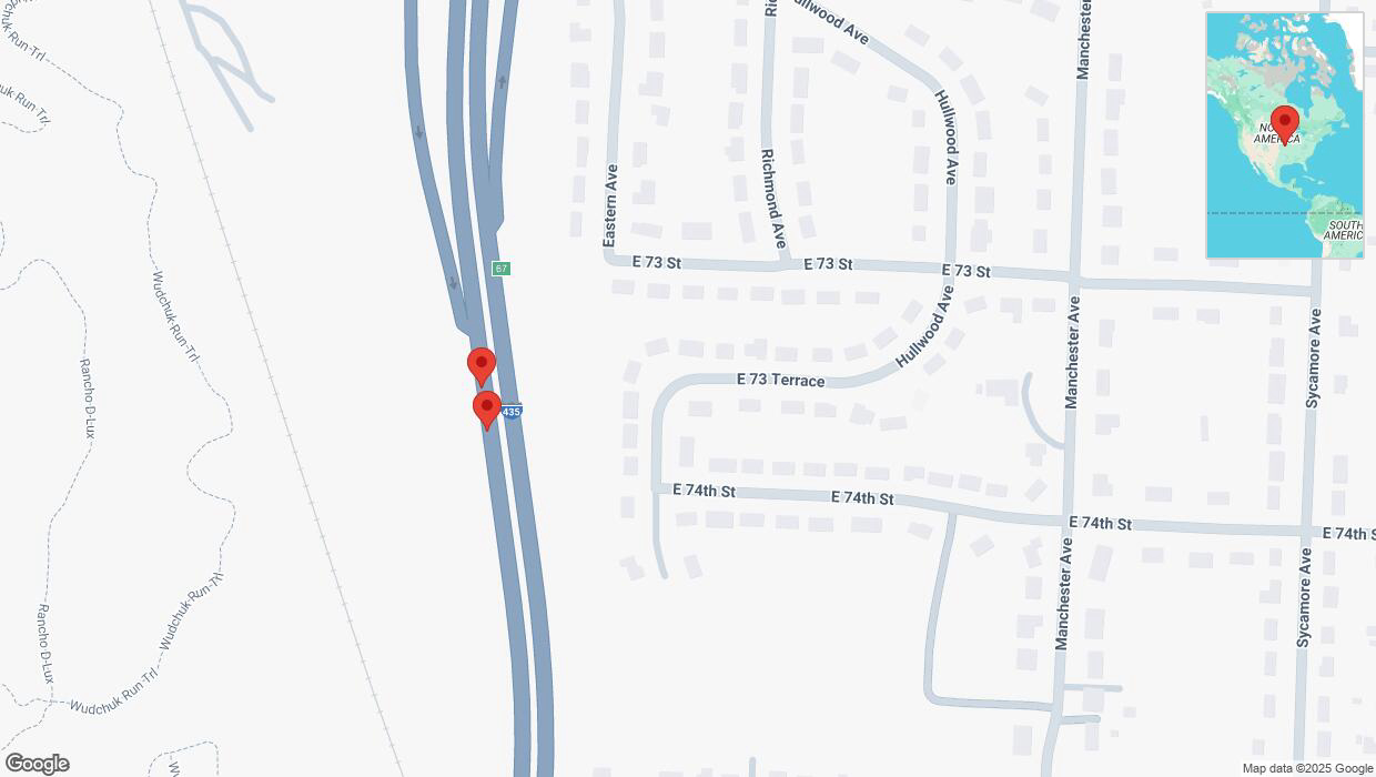 A detailed map that shows the affected road due to 'Broken down vehicle on southbound I-435 in Kansas City' on February 27th at 7:19 a.m.