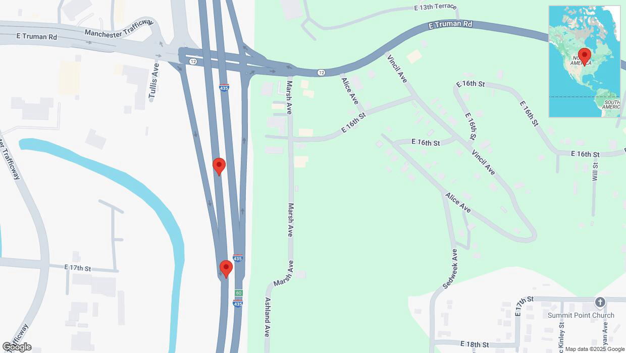 A detailed map that shows the affected road due to 'Broken down vehicle on southbound I-435 in Kansas City' on February 27th at 9:17 a.m.