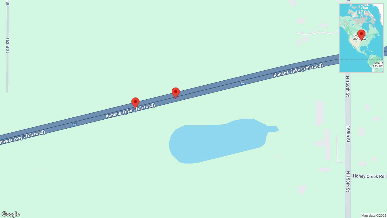 A detailed map that shows the affected road due to 'Broken down vehicle on eastbound I-70 in Bonner Springs' on February 27th at 11:09 a.m.