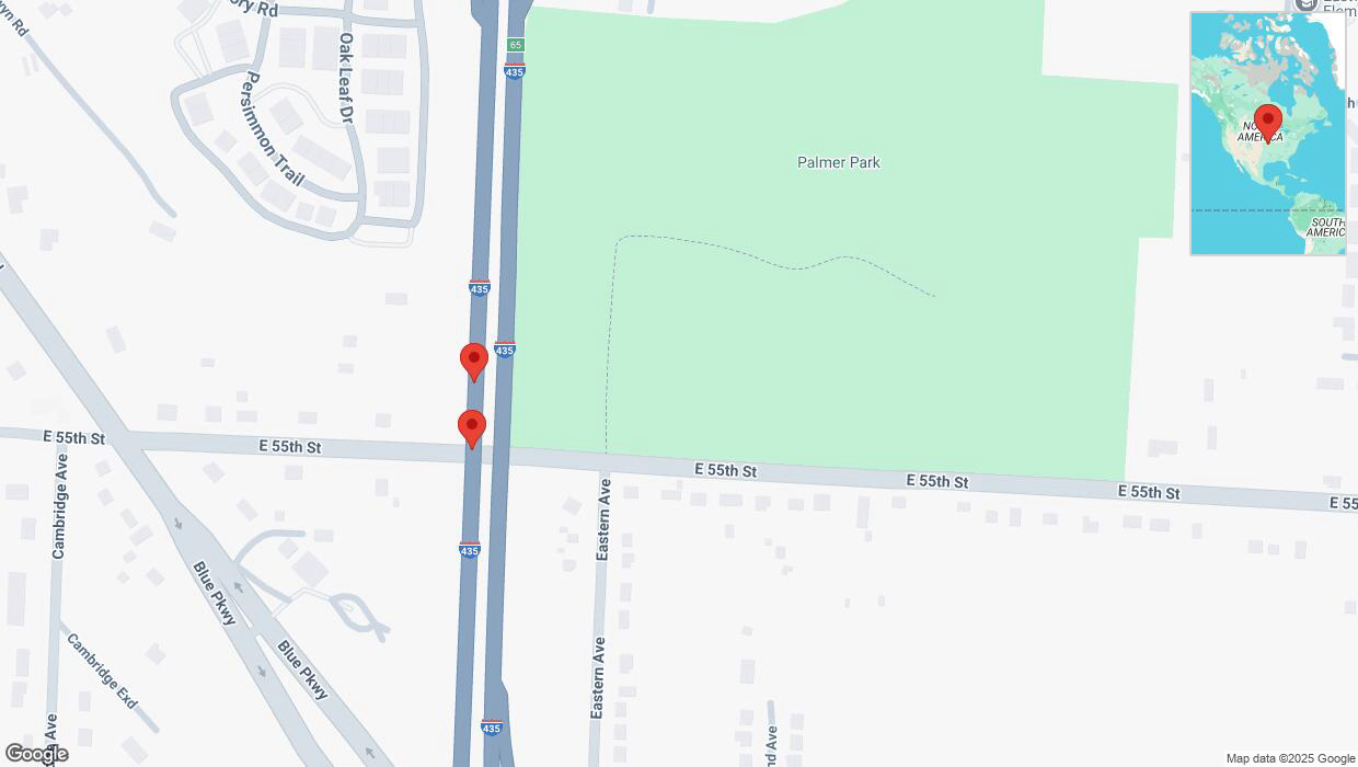 A detailed map that shows the affected road due to 'Broken down vehicle on southbound I-435 in Kansas City' on February 27th at 1:44 p.m.