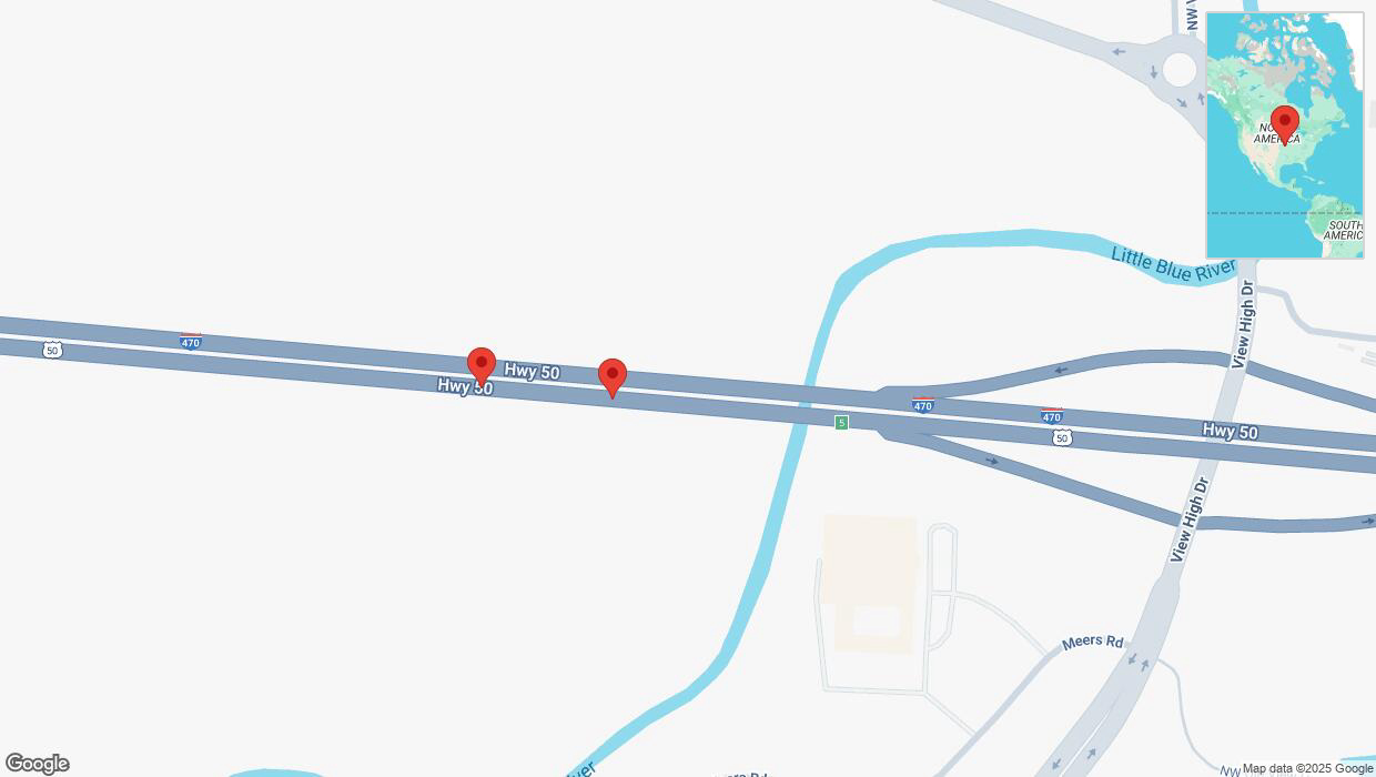 A detailed map that shows the affected road due to 'Broken down vehicle on eastbound I-470 in Kansas City' on February 27th at 4:13 p.m.