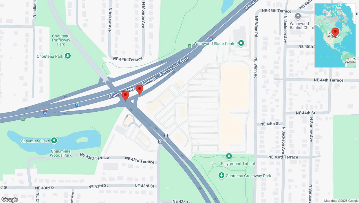 A detailed map that shows the affected road due to 'Crash update: Chouteau Trafficway' on February 27th at 4:53 p.m.