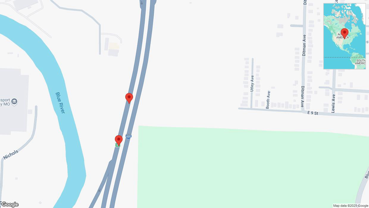 A detailed map that shows the affected road due to 'Crash reported on southbound I-435 in Kansas City' on February 27th at 5:27 p.m.
