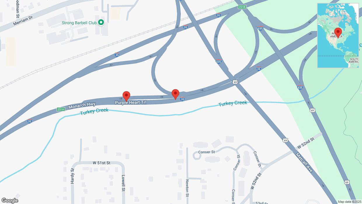 A detailed map that shows the affected road due to 'Broken down vehicle on northbound I-35 in Mission' on March 1st at 5:01 p.m.