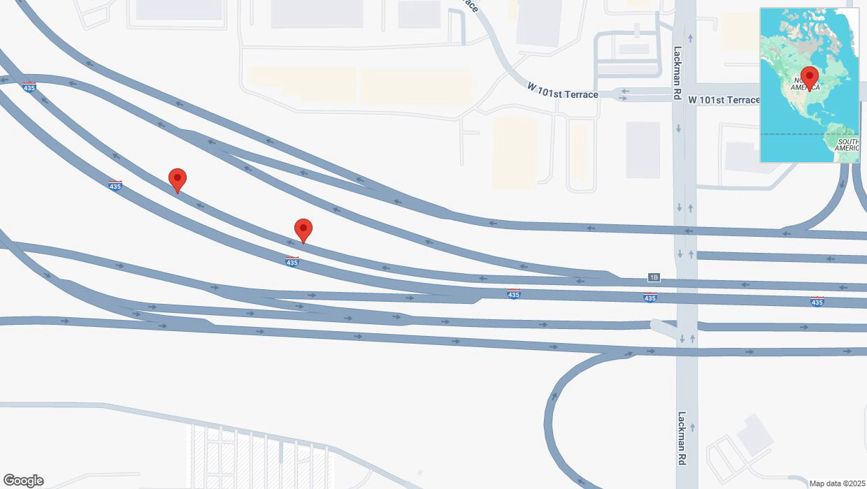 A detailed map that shows the affected road due to 'Broken down vehicle on northbound I-435 in Lenexa' on February 28th at 1:20 p.m.