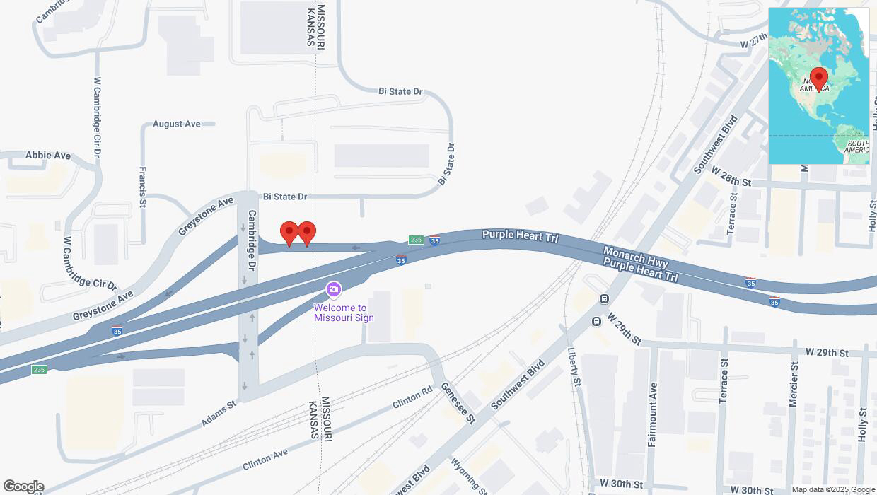 A detailed map that shows the affected road due to 'Broken down vehicle on East Cambridge Circle Drive in Kansas City' on February 28th at 1:20 p.m.