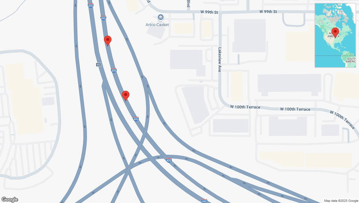 A detailed map that shows the affected road due to 'Broken down vehicle on northbound I-435 in Lenexa' on February 28th at 2:29 p.m.