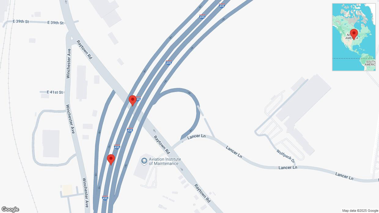 A detailed map that shows the affected road due to 'Broken down vehicle on southbound I-435 in Kansas City' on February 28th at 3:59 p.m.