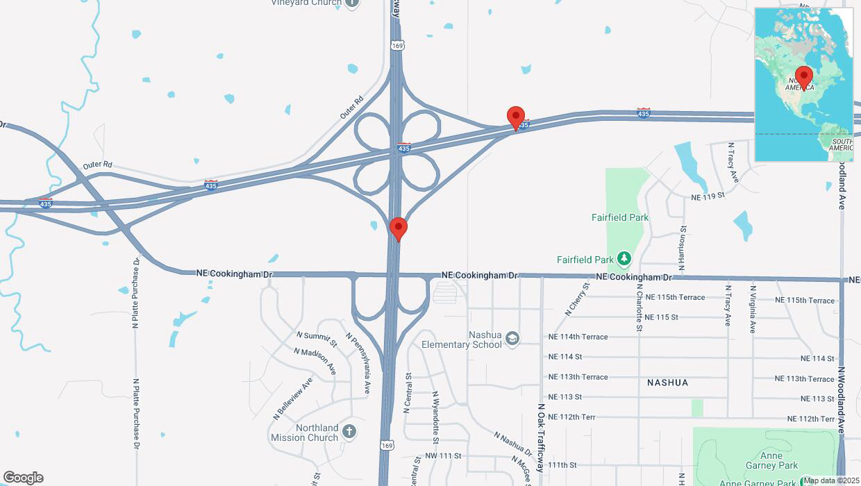 A detailed map that shows the affected road due to 'Highway 169 closed in Kansas City' on February 28th at 4:35 p.m.