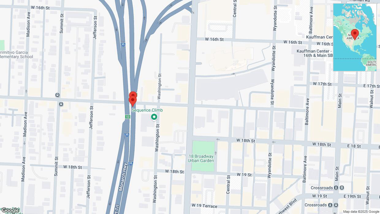 A detailed map that shows the affected road due to 'Broken down vehicle on northbound I-35 in Kansas City' on February 28th at 6 p.m.