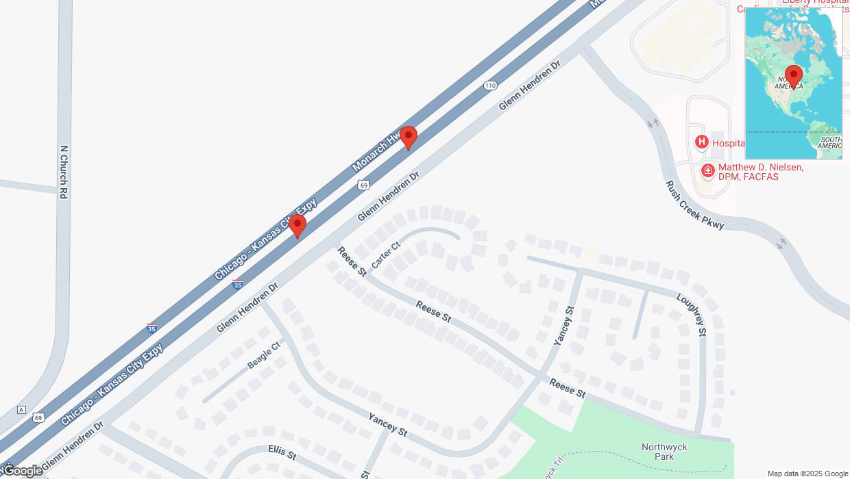 A detailed map that shows the affected road due to 'A crash has been reported in Liberty' on February 28th at 5:27 p.m.