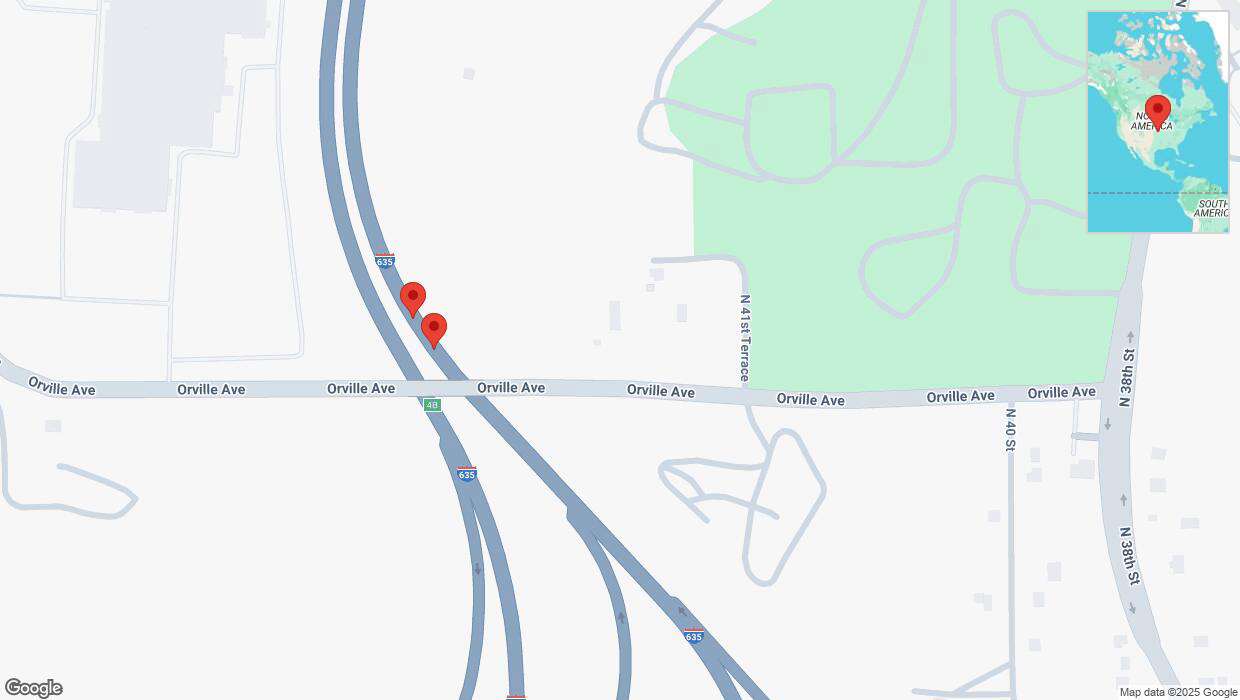 A detailed map that shows the affected road due to 'Broken down vehicle on northbound I-635 in Kansas City' on February 28th at 6:28 p.m.