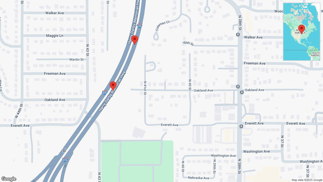 A detailed map that shows the affected road due to 'Broken down vehicle on northbound I-635 in Kansas City' on February 28th at 6:57 p.m.