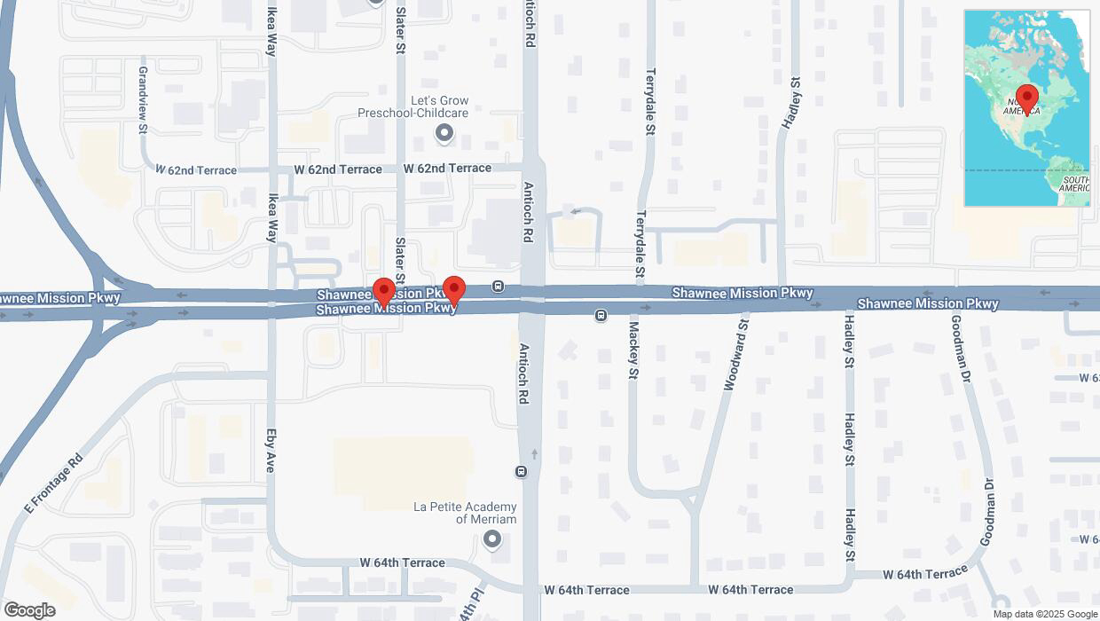 A detailed map that shows the affected road due to 'Right lane closed in Merriam' on February 28th at 7:31 p.m.
