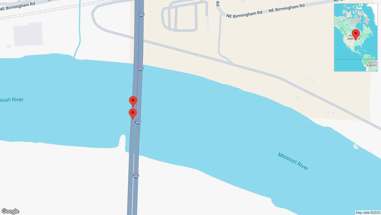 A detailed map that shows the affected road due to 'Broken down vehicle on southbound I-435 in Kansas City' on February 28th at 11:13 p.m.