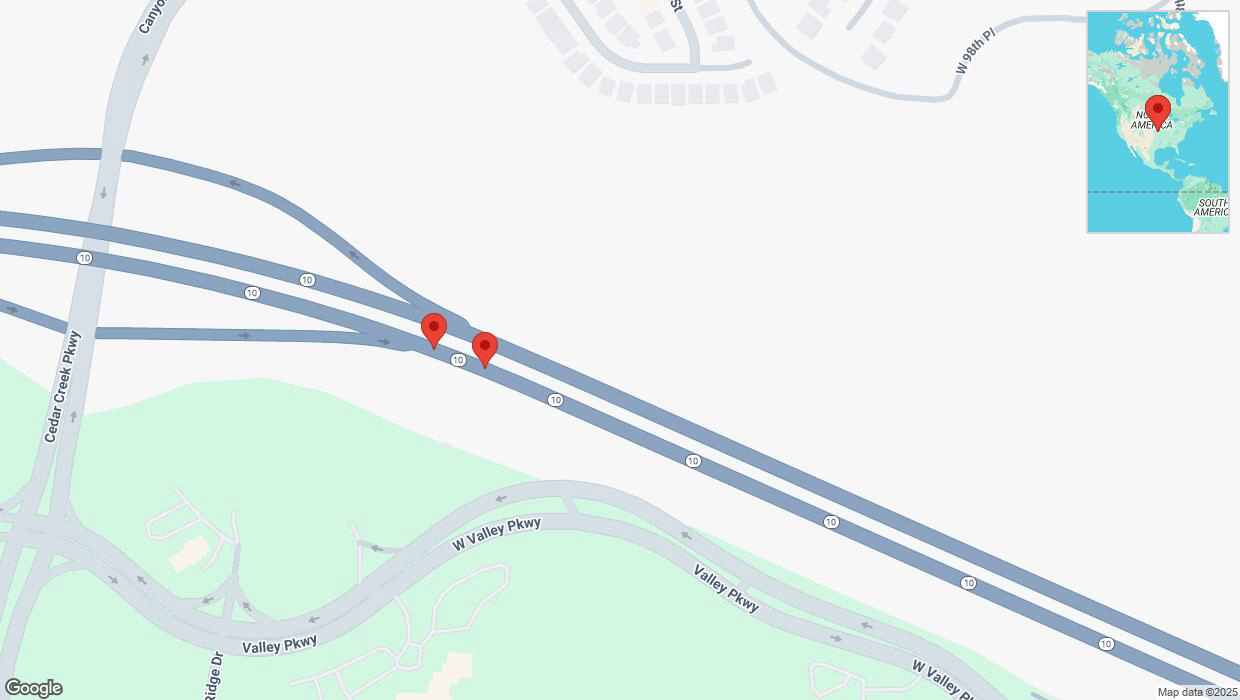 A detailed map that shows the affected road due to 'Broken down vehicle on eastbound K-10 in Olathe' on March 1st at 6:36 a.m.
