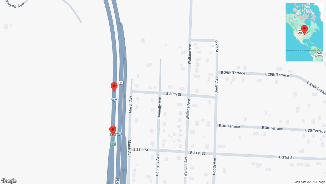 A detailed map that shows the affected road due to 'Broken down vehicle on southbound I-435 in Kansas City' on March 1st at 2:12 p.m.