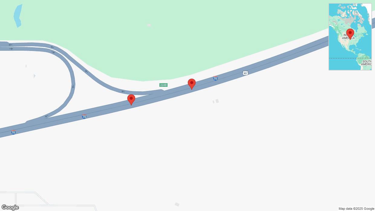 A detailed map that shows the affected road due to 'Broken down vehicle on eastbound I-70 in Bonner Springs' on March 1st at 3:53 p.m.