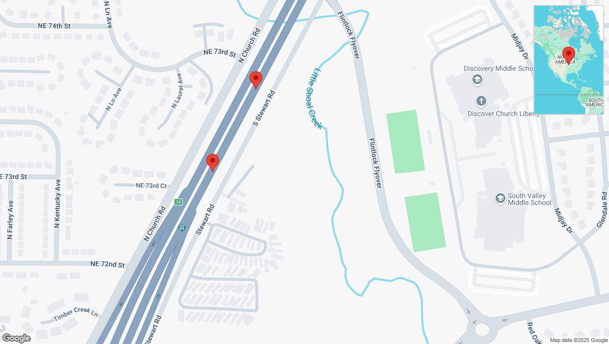 A detailed map that shows the affected road due to 'Broken down vehicle on northbound I-35 in Pleasant Valley' on March 1st at 6:03 p.m.