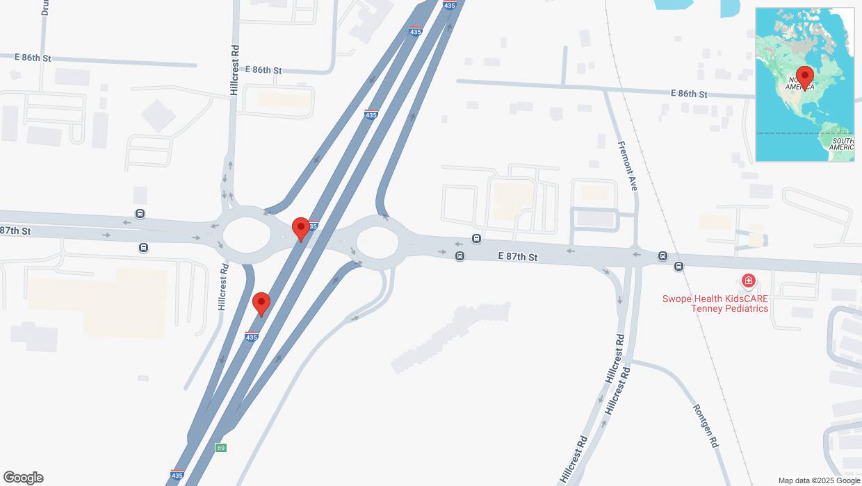 A detailed map that shows the affected road due to 'Broken down vehicle on southbound I-435 in Kansas City' on March 1st at 11:05 p.m.