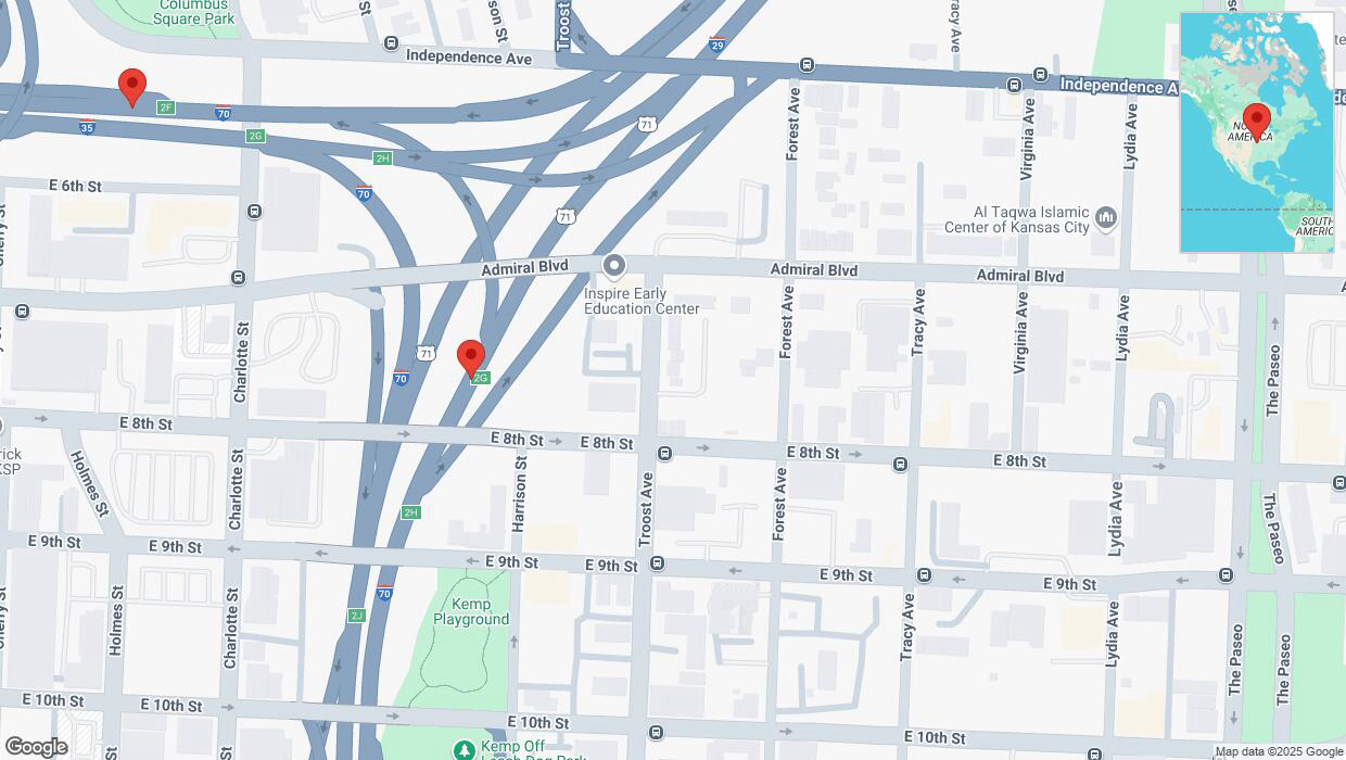 A detailed map that shows the affected road due to 'Kansas City: I-70 closed' on March 1st at 11:49 p.m.