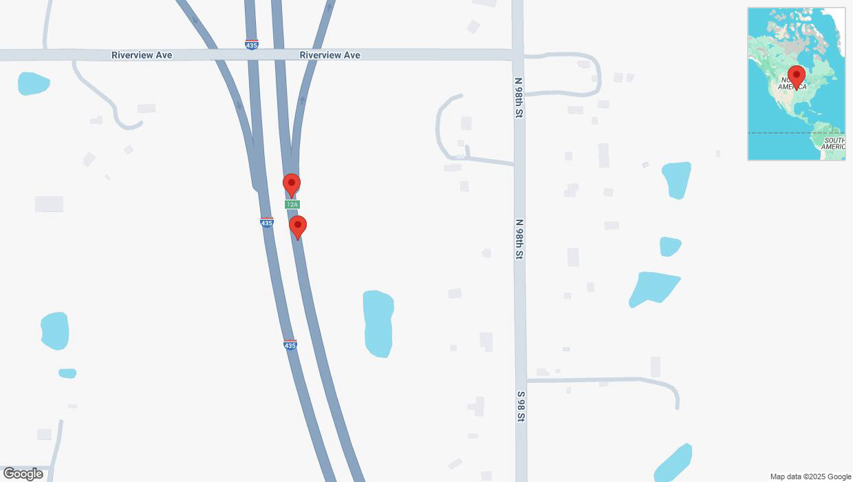A detailed map that shows the affected road due to 'Broken down vehicle on northbound I-435 in Edwardsville' on March 2nd at 12:14 p.m.