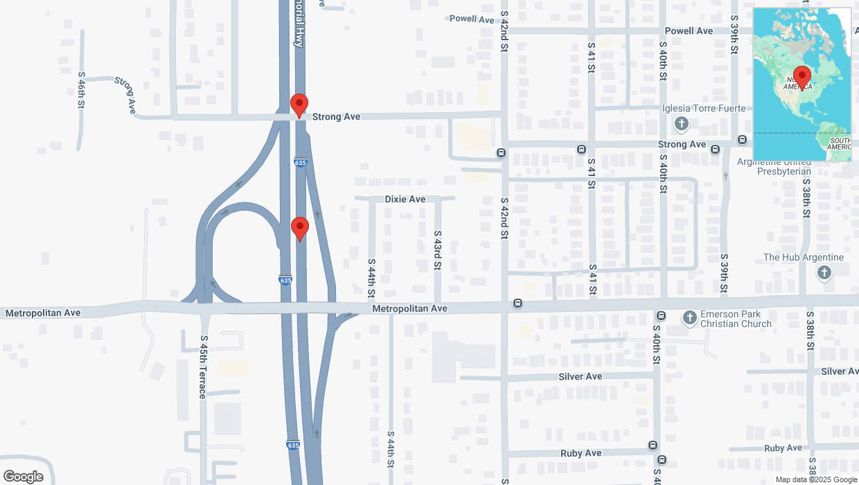 A detailed map that shows the affected road due to 'Broken down vehicle on northbound I-635 in Kansas City' on March 2nd at 2:46 p.m.