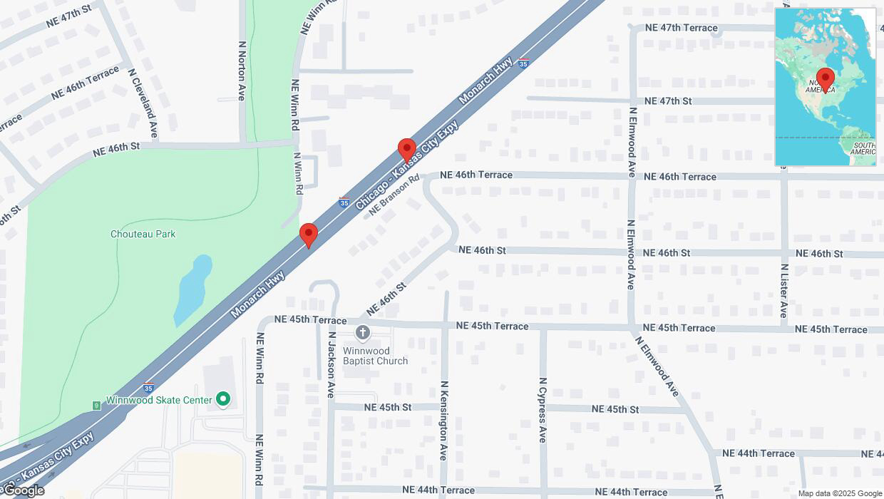 A detailed map that shows the affected road due to 'Broken down vehicle on northbound I-35 in Kansas City' on March 2nd at 3:51 p.m.