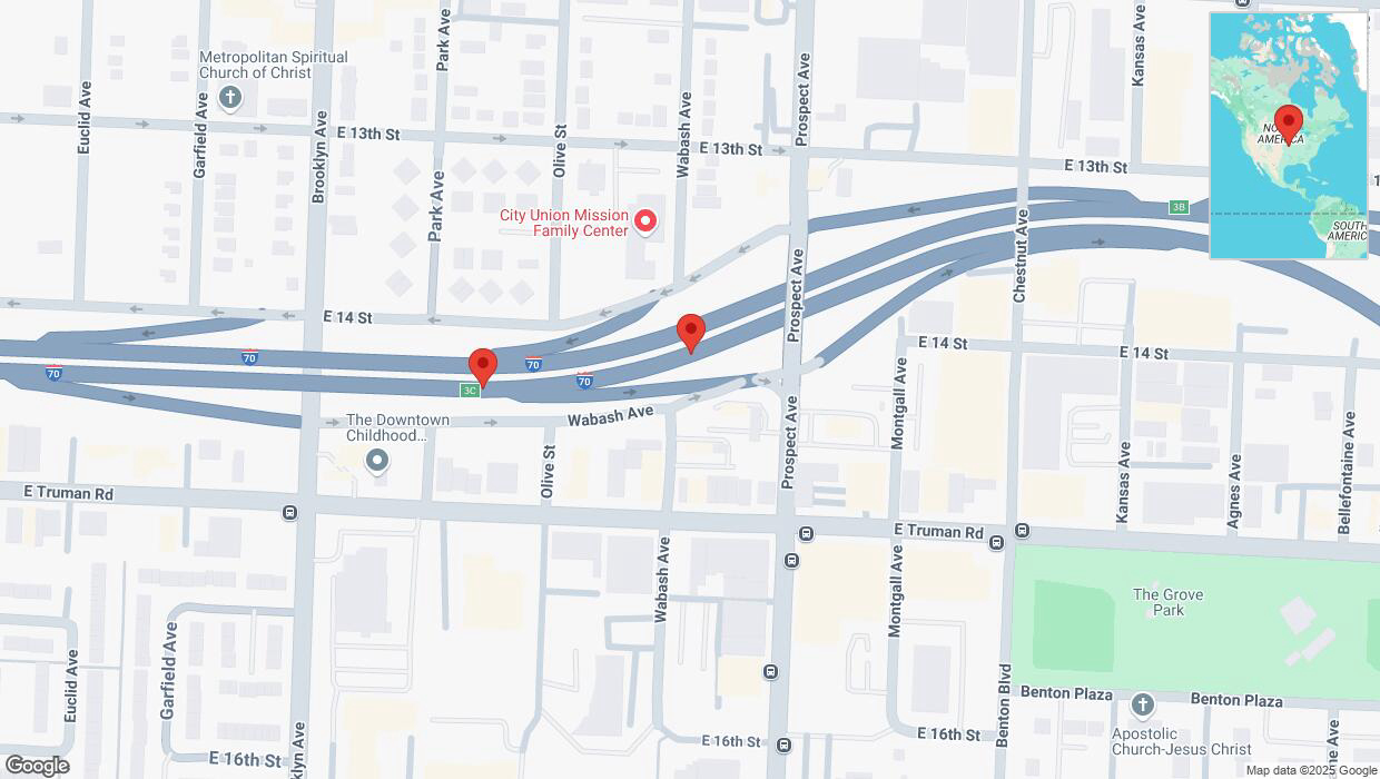 A detailed map that shows the affected road due to 'Broken down vehicle on eastbound I-70 in Kansas City' on March 2nd at 3:51 p.m.