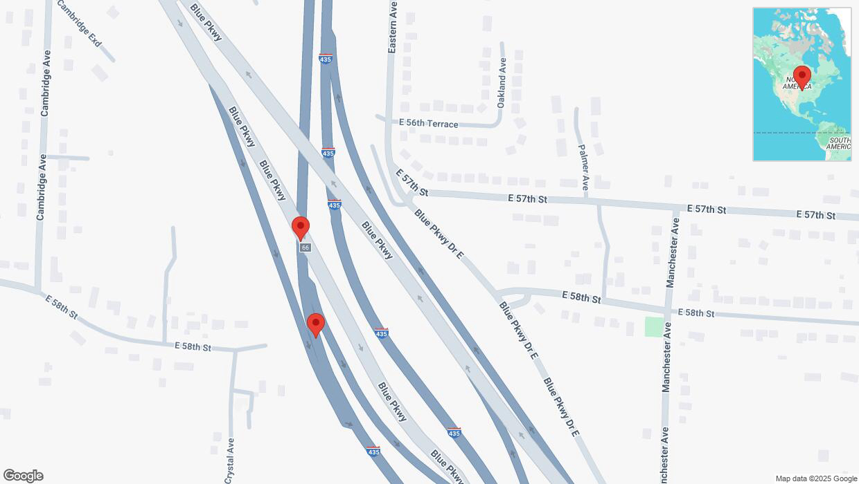 A detailed map that shows the affected road due to 'Broken down vehicle on southbound I-435 in Kansas City' on March 2nd at 4:01 p.m.