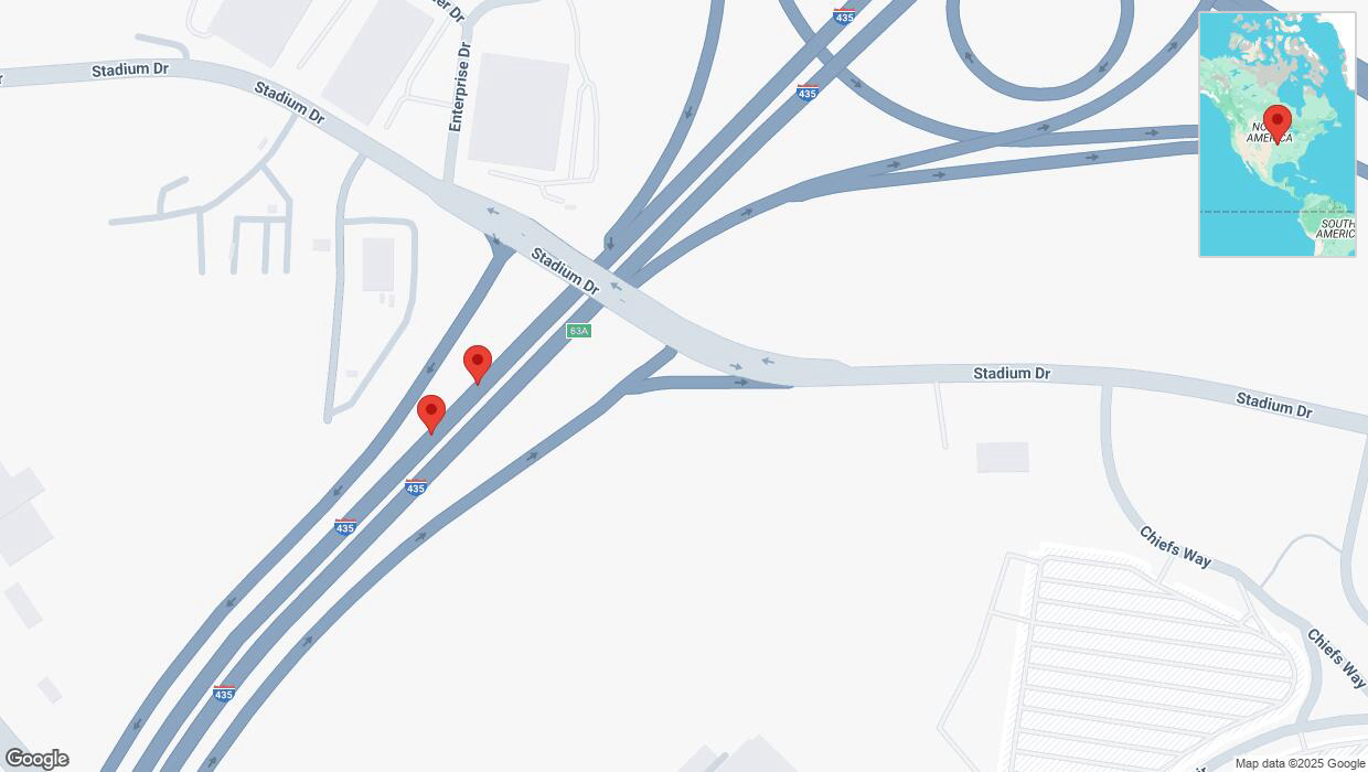 A detailed map that shows the affected road due to 'Broken down vehicle on southbound I-435 in Kansas City' on March 2nd at 4:47 p.m.