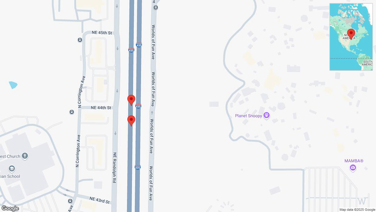 A detailed map that shows the affected road due to 'Broken down vehicle on southbound I-435 in Kansas City' on March 2nd at 10:07 p.m.