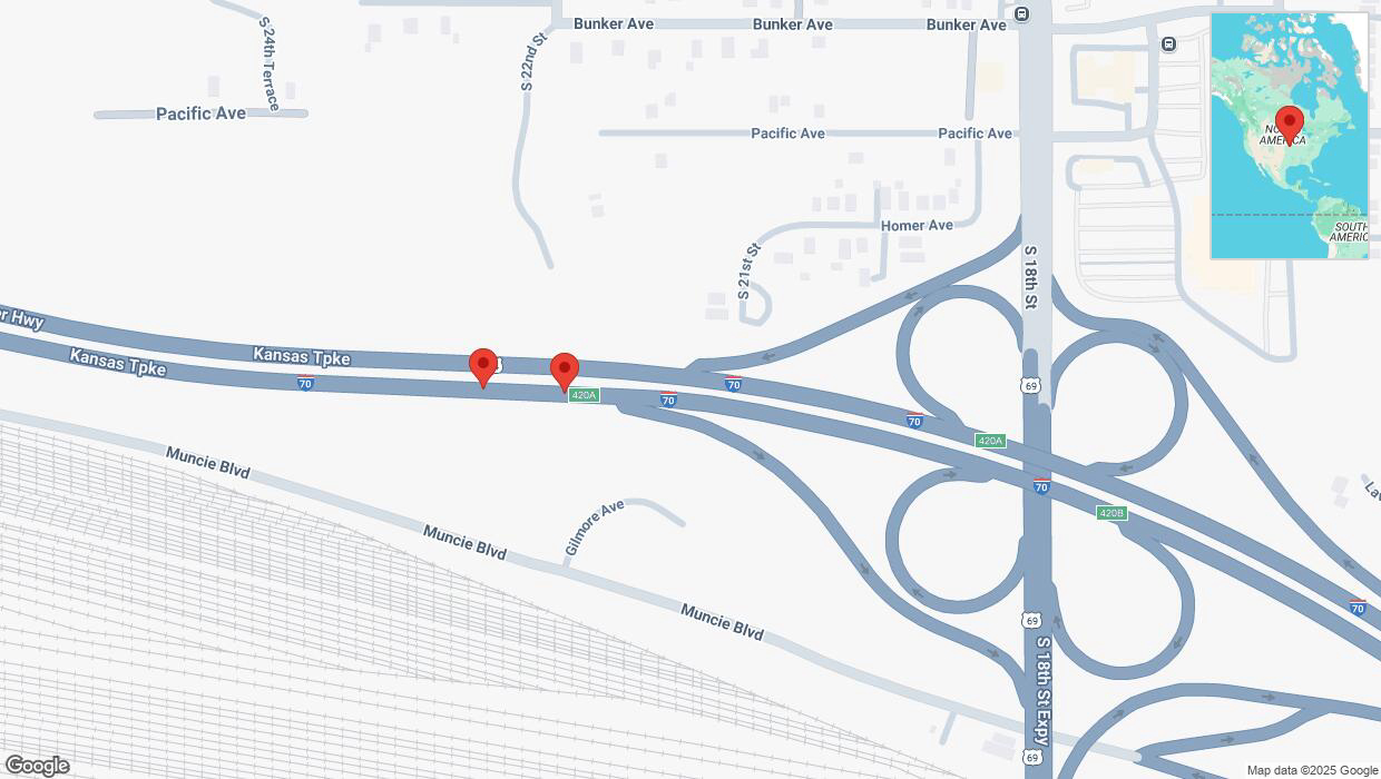 A detailed map that shows the affected road due to 'Broken down vehicle on eastbound I-70 in Kansas City' on March 2nd at 10:50 p.m.