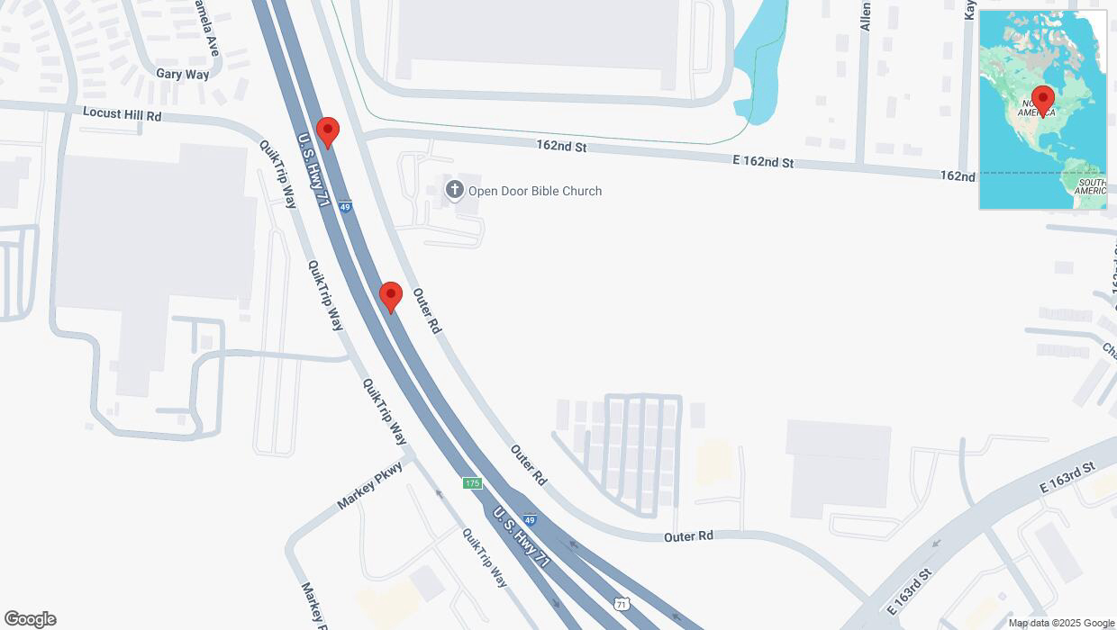 A detailed map that shows the affected road due to 'Broken down vehicle on northbound I-40/US-71 in Belton' on March 2nd at 9:04 p.m.