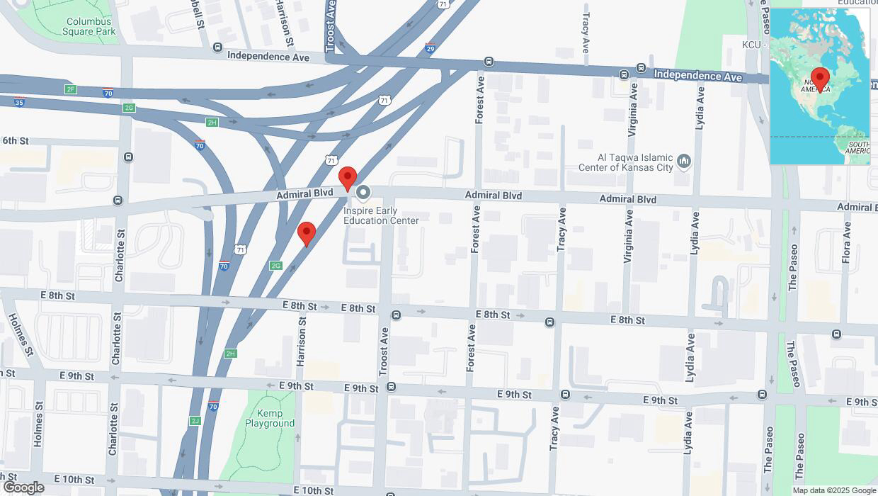 A detailed map that shows the affected road due to 'Broken down vehicle on Troost Avenue in Kansas City' on March 2nd at 9:31 p.m.