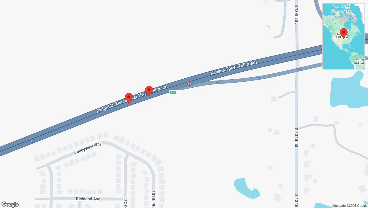 A detailed map that shows the affected road due to 'Crash reported on eastbound I-70 in Bonner Springs' on March 4th at 12:24 p.m.