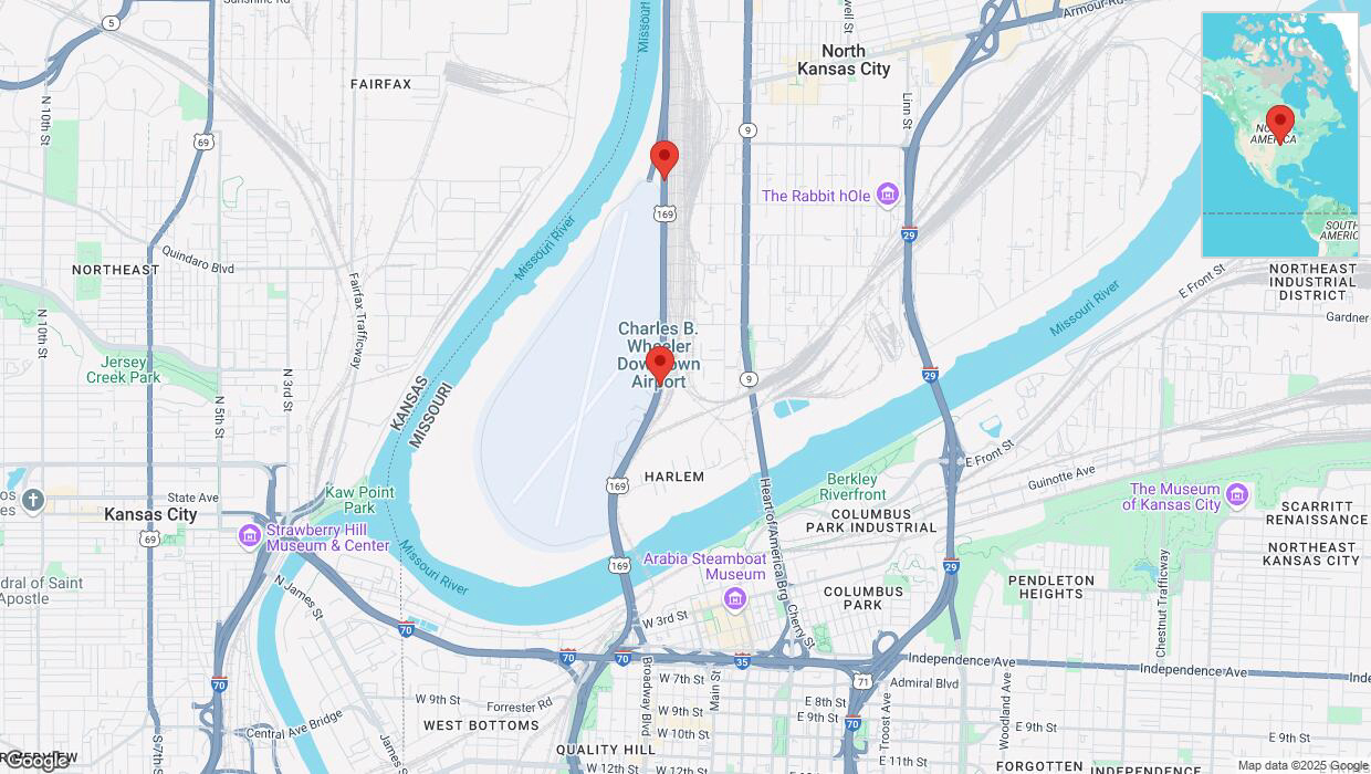 A detailed map that shows the affected road due to 'Traffic alert issued due to heavy rain conditions on northbound US-169 in Kansas City' on March 4th at 1:04 p.m.