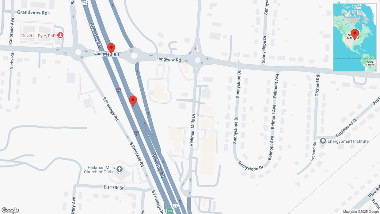 A detailed map that shows the affected road due to 'Warning: Crash on northbound I-40/US-71 in Kansas City' on March 4th at 12:54 p.m.