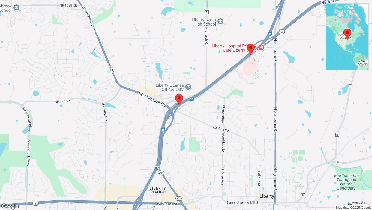 A detailed map that shows the affected road due to 'Heavy rain prompts traffic advisory in Liberty' on March 4th at 12:59 p.m.