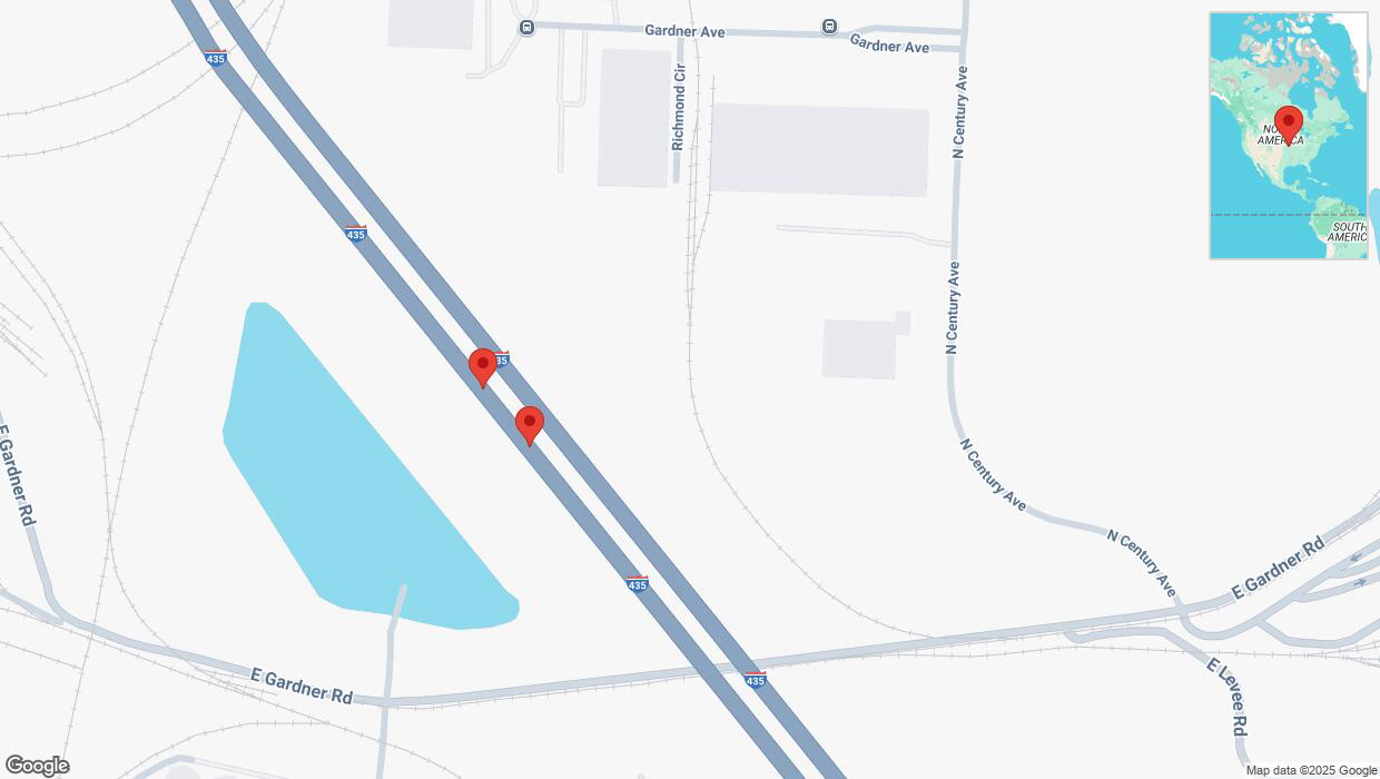A detailed map that shows the affected road due to 'Crash update: I-435' on March 4th at 1:33 p.m.