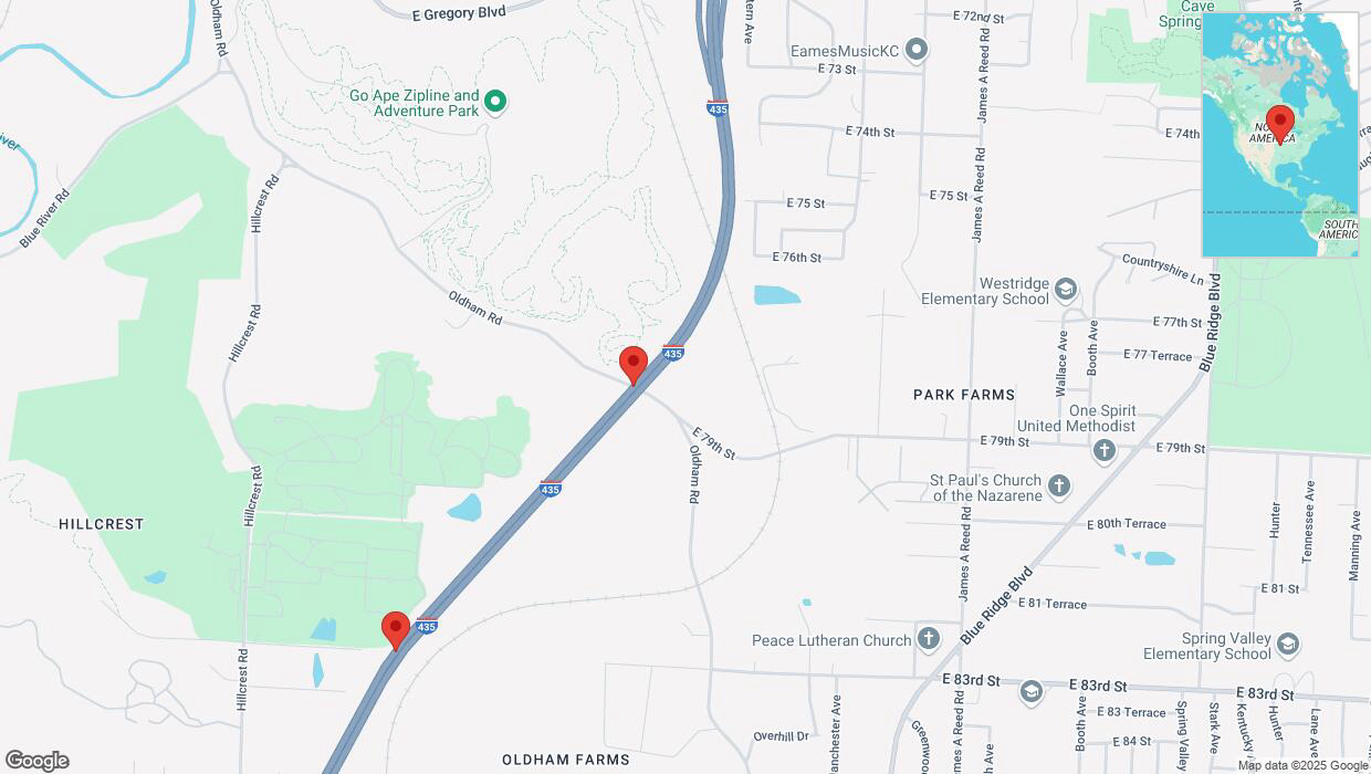A detailed map that shows the affected road due to 'Crash update: I-435' on March 4th at 1:51 p.m.