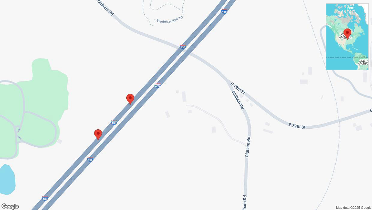 A detailed map that shows the affected road due to 'Broken down vehicle on southbound I-435 in Kansas City' on March 4th at 4:08 p.m.