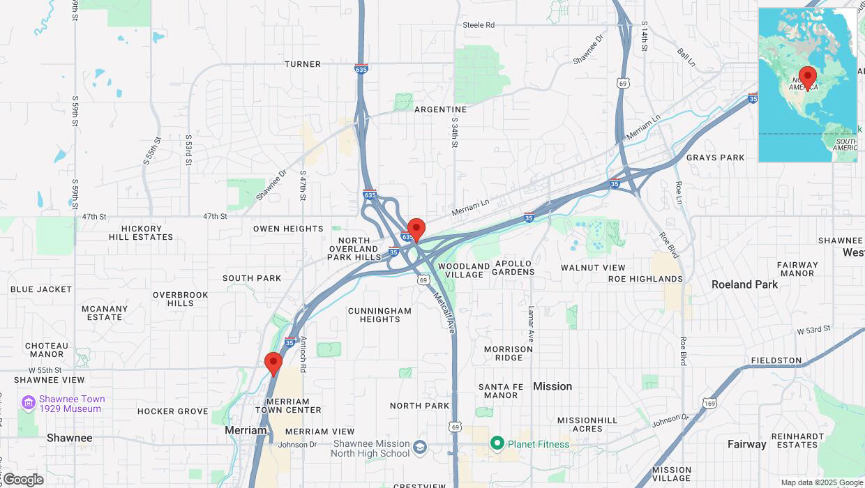 A detailed map that shows the affected road due to 'Heavy rain prompts traffic warning on southbound I-35 in Overland Park' on March 4th at 3:39 p.m.