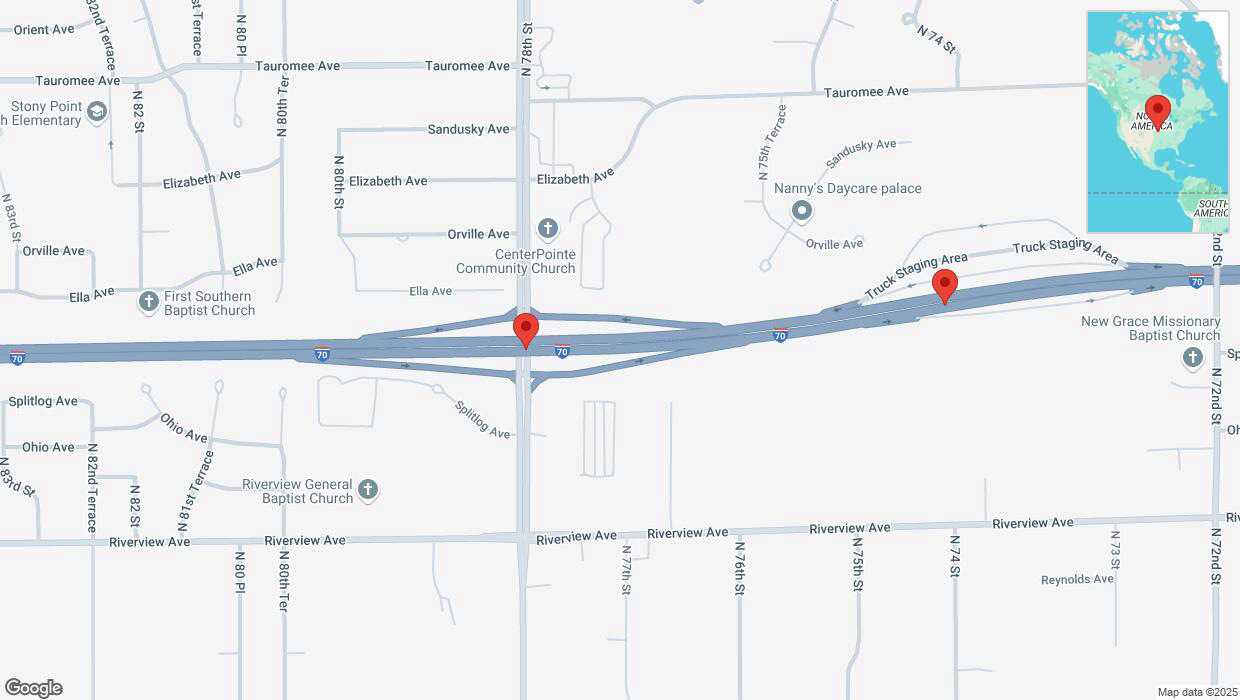 A detailed map that shows the affected road due to 'Drivers cautioned as heavy rain triggers traffic concerns on eastbound I-70 in Kansas City' on March 4th at 4:03 p.m.