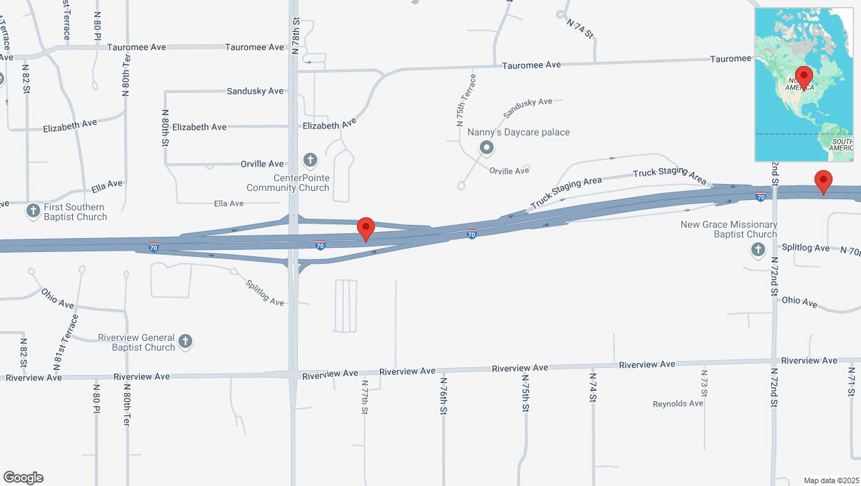 A detailed map that shows the affected road due to 'Reports of a crash on eastbound I-70' on March 4th at 4:03 p.m.